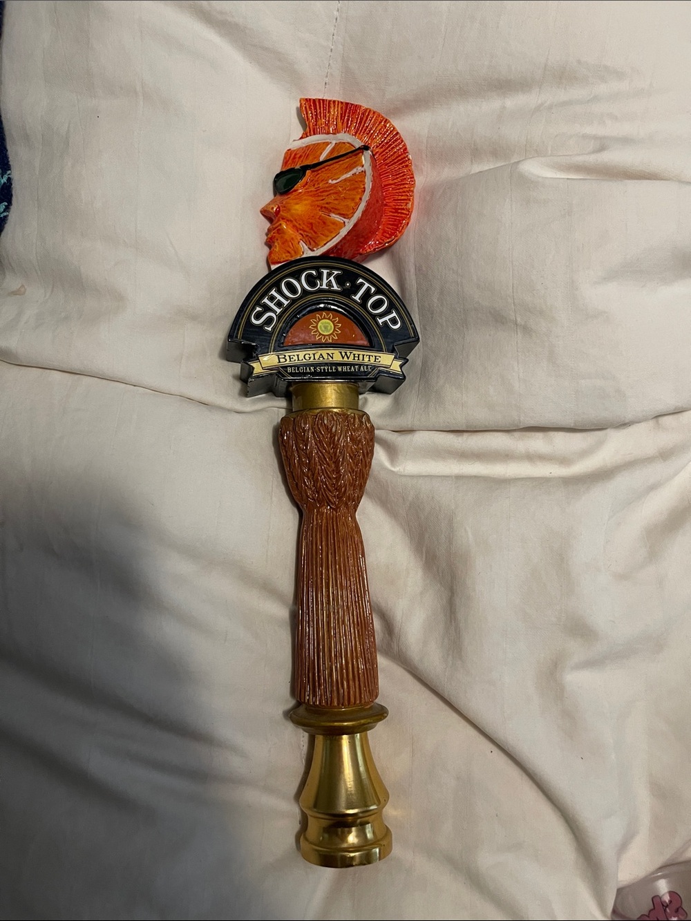 Shock Top Belgian White Beer Tap Handle - Orange & Brown